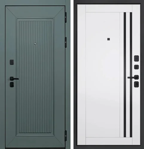 Зеленая дверь для дачи металлическая входная с терморазрывом №131