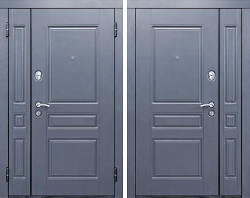 Серо-синяя дверь металлическая распашная двухстворчатая №30