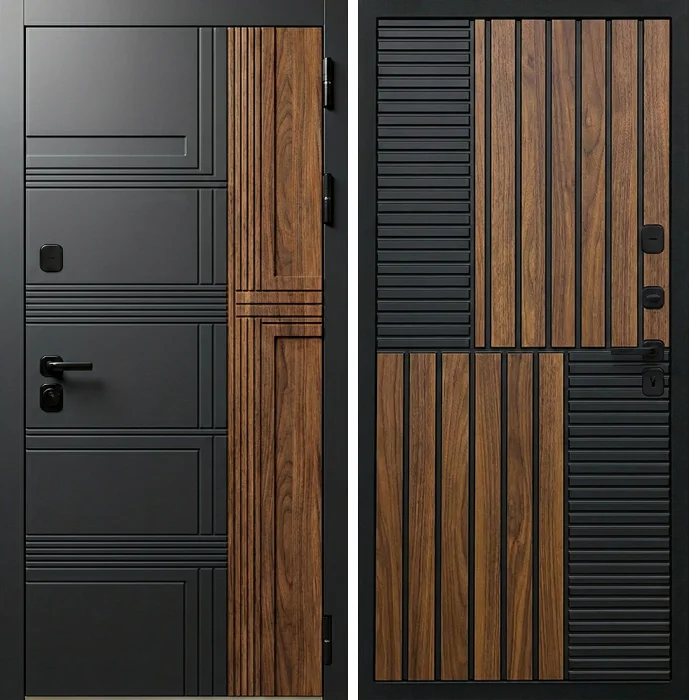 Металлическая дверь с рейками под дерево для частного дома №290