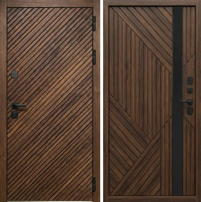 Входная дверь в дом под дерево с геометрической фрезеровкой №343