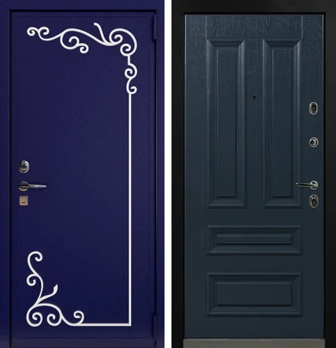 Синяя дверь с ковкой №7